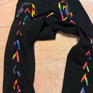 Rainbow Ribbon Black womens pants